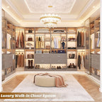 Corner Closet System with 2 Sets, 63.2" Corner Closet Organizer System with 2 Drawers + 18 Shelves + 3 Hanging Rods, Reversible L Shaped Walk-in Closets, Grey (63.2" L x 39.2" W x 80" H)