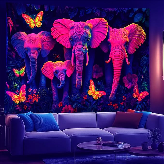 NYZE Elephant Tapestry for Bedroom, Glow in the Dark Room Decor Wall Tapestries, Cool Galaxy Planet Wall Hanging, Wall Hanging for Gamer Room Dorm Living Room 79in×59in