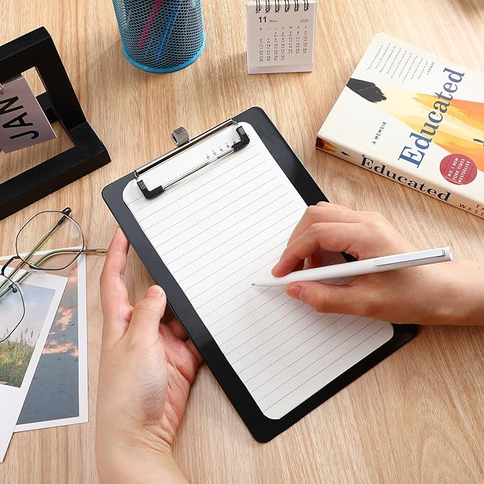 Sabary 100 Pack Bulk Mini Clipboards with Pen Holder Clip Black A5 Memo Clipboard 6x9 Plastic Check Presenters for Restaurants School Office Hotel Shopping List (Pen Not Included)