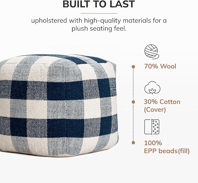 Anji Mountain Artisan Crafted Cotton Blend Pouf Ottoman | Versatile Floor Seating & Footstool for Living Room | Modern Boho Home Décor Accent | Filled Pouffe