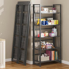 BHG Vintage Multifunctional Folding Bookshelf, No-Assembly Plant Stand Storage Rack Shelves for Home Office (Gray, 5-Tier)