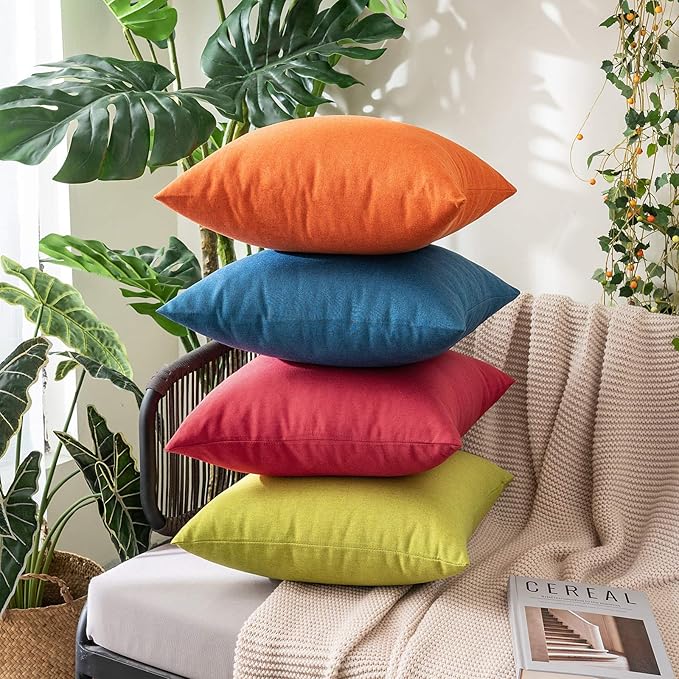 MIULEE Pack of 2 Decorative Outdoor Solid Waterproof Throw Pillow Covers Spring Faux Linen Garden Farmhouse Cushion Cases for Summer Patio Tent Balcony Couch Sofa 16x16 Inch Green