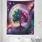 Ambesonne Purple Tapestry Twin Size, Galaxy Tree of Life Design Space and Earthy Side Branches Universe Art, Wall Hanging Bedspread Bed Cover Wall Decor, 68" X 88", Teal Plum and Lavender