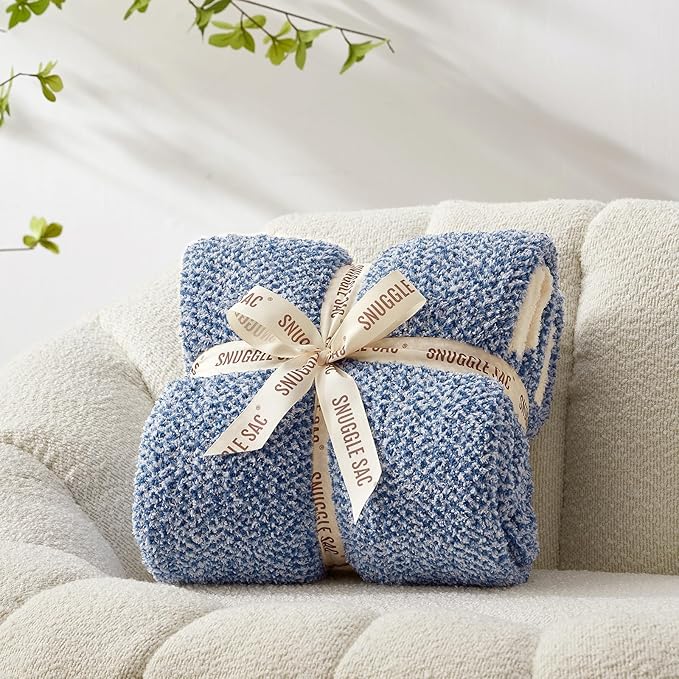 Snuggle Sac Super Soft & Reversible Heather Royal Blue Throw - Oversized Cozy Knit Blanket for Bed, Sofa, Living Room, Twin Size (60x80 Inches)