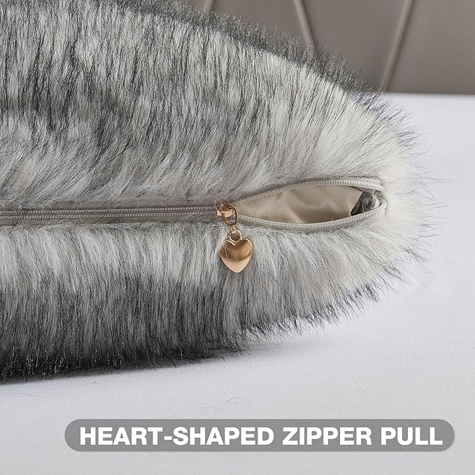 FUTEI Grey White Decorative Throw Pillow Covers 18x18 Inch Set of 2,Soft Faux Raccoon Fur Textured Cushion Case,Modern Home Luxurious Decor for Couch Bed Living Room