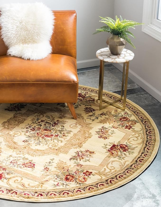 Rugs.com Chateau Collection Rug – 13' Round Cream Medium Rug Perfect for Kitchens, Dining Rooms