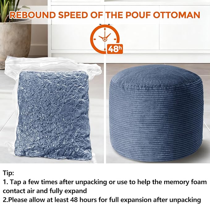 Pouf Ottoman Foot Rest, Comfortable & Soft, Round Footstool for Living Room, Bedroom, Office, Room Decoration, Corduroy Foot Stool Pouf with Odorless & Anti-Clump Filling, Large Navy
