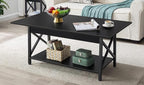 GreenForest Black Coffee Table with Storage Shelf 39 inch, 2 Tier Rectangular Center Table for Living Room,Modern Farmhouse Small Table for Home Office,Easy Assembly