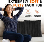 Cheer Collection Faux Fur Throw Pillows - Decorative Pillows for Couch, Bed Throw Pillows, Black Accent Pillows for Bedroom or Living Room Aesthetic, Set of 2 Furry Throw Pillows, 22" x 22"