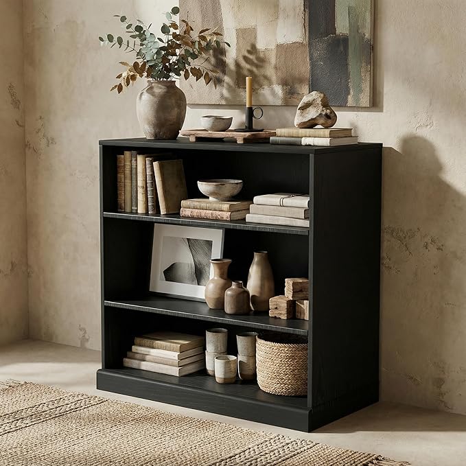 Casaphoria 31" H Wooden Bookshelves, 3 Tier Heavy Duty Bookshelf with Adjustable Shelves, Farmhouse Bookshelf with 16" Deep Storage Space for Living Room,Bedroom & Home Office