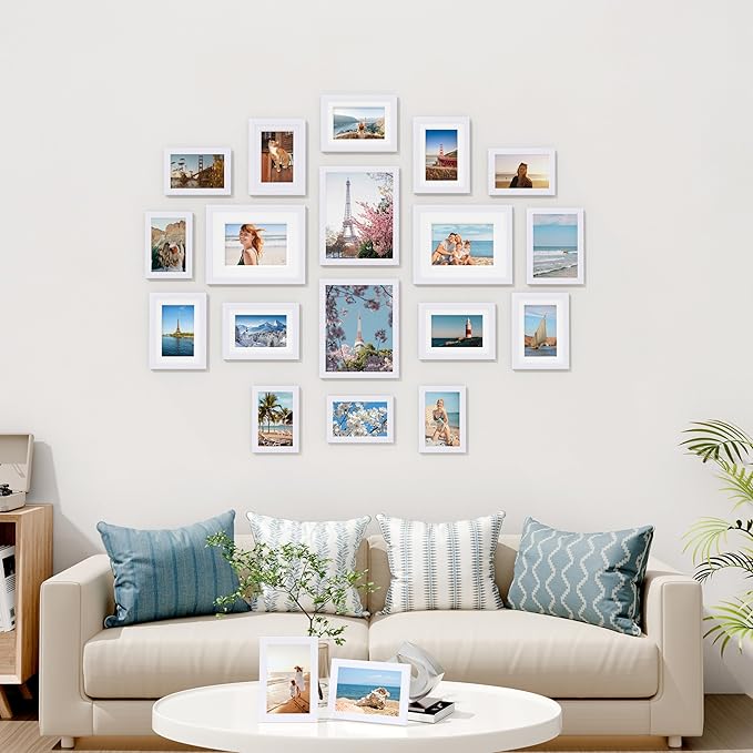 Vittanly 20 Pack Picture Frames Collage Wall Decor, Gallery Wall Frame Set with 4Pcs 8x10, 8Pcs 5x7 and 8Pcs 4x6 Photo Frames, Picture Frame Set for Wall Collage or Tabletop Display, White