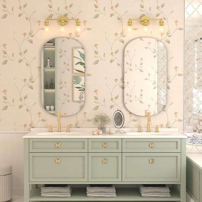 GETINLIGHT Inlight 20" Wide 3-Light Gold Bathroom Vanity Light with Clear Ribbed Glass Shade, Bulb Not Included, IN-0444-3-GD