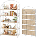4NM No Assembly Extra Wide Folding Bookshelf for Living Room, 5 Tiers Collapsible Book Shelves Open Industrial Foldable Bookcase Storage Shelf for Home Office - Cloud Oak