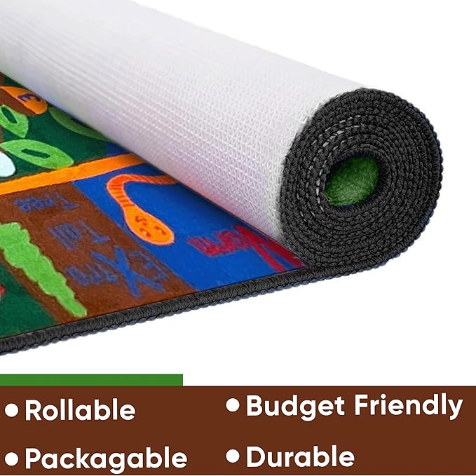 KIDCARPET.COM Forest Fun Rectangle Classroom Rug | Bordered Area Rug for Preschool Daycare Learning, 6' x 8'6"