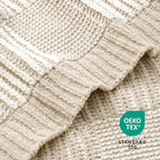 Amélie Home Checkered Knit Throw Blanket for Couch, Chenille Texture Decorative Soft Blanket for Sofa & Chair, 50"x60", Khaki & White