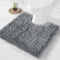 Yimobra Toilet Rugs U Shaped Washable, Extra Thick Soft Absorbent Chenille Contour Bathroom Rugs for Toilet 24x24 Inch, Quick Dry Non Slip Toilet Mat for Bath Floor, Silver