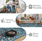 Moynesa Floral Washable 8x10 Rug, Large Area Rugs for Living Room, Soft 8 x 10 Boho Bedroom Rugs, Non Slip Botanical Ultra Thin Floor Carpet for Dining Room Nursery, Teal
