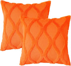 decorUhome Spring Euro Sham Throw Pillow Covers 22x22 Inch Set of 2, Soft Plush Faux Fur Wool Orange Couch Pillow Covers, Decorative Neutral Pillow Cases for Bed Sofa Living Room Home Decor