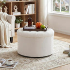 ONBRILL 25" Ottoman with Storage, Round Pouf Ottoman Foot Rest, Small Storage Foot Stool for Couch Bedroom Living Room, Books, Blankets & Kid's Toy Box, Load up to 220 lbs, Beige