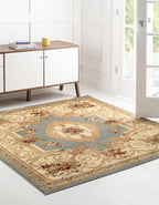 Rugs.com Chateau Collection Rug – 6 Ft Square Light Blue Medium Rug Perfect for Living Rooms, Kitchens, Entryways