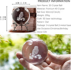 HDCRYSTALGIFTS 60mm 3D Laser Crystal Ball Paperweight OWL Figurines Glass Sphere Decorative Balls with Stand Gift