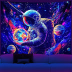 NYZE Astronaut Space Tapestry for Bedroom, Glow in the Dark Room Decor Wall Tapestries, Cool Galaxy Planet Wall Hanging, Wall Hanging for Men Guys Gamer Room Dorm Living Room 90in x 70in