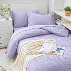 HYMOKEGE Light Purple Twin XL Comforter Set Seersucker 5 Pieces, All Season Luxury Bed in a Bag for Bedroom, Bedding Set with Comforter, Sheets, Pillowcase & Sham