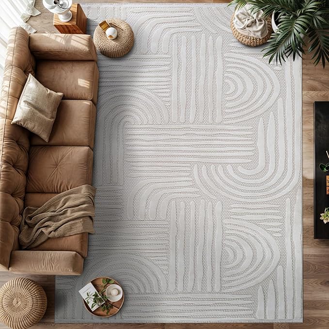 Modern Indoor Rug Orbit 8x10 Area Rugs for Living Room Luxury Kitchen Bedroom Durable Soft Geometric Durable Low and High Pile Stain Resistant Non Shedding Area Carpet 8x10