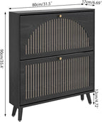 Shoe Storage Cabinet for Entryway with 2 Flip Drawers, Narrow Wood Shoe Cabinet with Fluted Panel, Freestanding Hidden Shoe Organizer for Foyer, Hallway (Black - No Shelf)