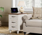 WAMPAT Set of 2 End Tables with Charging Station, Antique White Side Table with Storage Cabinet & Drawer, Wooden Nightstands with Power Outlets & Type-C USB Port for Bedroom