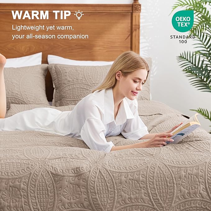 Love's cabin King Size Quilt Bedding Set Burlwood Bedspreads - Bed Lightweight Bedspread Comforter - Coin Pattern Bedding Coverlet for All Season - 3 Pieces (1 Quilt, 2 Pillow Shams)