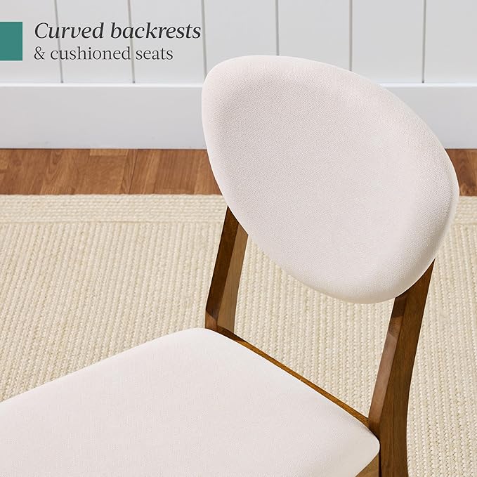 Best Choice Products Dining Chairs Set of 2, Mid-Century Modern Upholstered Wood, Armless w/Seat Cushion, Padded Backrest - Walnut/Cream