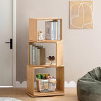 3-Tier Modern Rotating Bamboo Bookcase, DIY Free-Standing Bookshelf Large Capacity Creative Open Book Cabinet, 2 in 1 Nightstand Storage Organizer Lattice Shelf for Home, Office, Living Room, 3-Cube