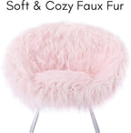 BIRDROCK HOME Faux Fur Papasan Chair with Black Legs - Luxuriously Soft & Lightweight - Wide Cushion Seat for Playroom, or Living Room - Moon Chair - Metal - Fluffy Round Seat - Circle - Pink