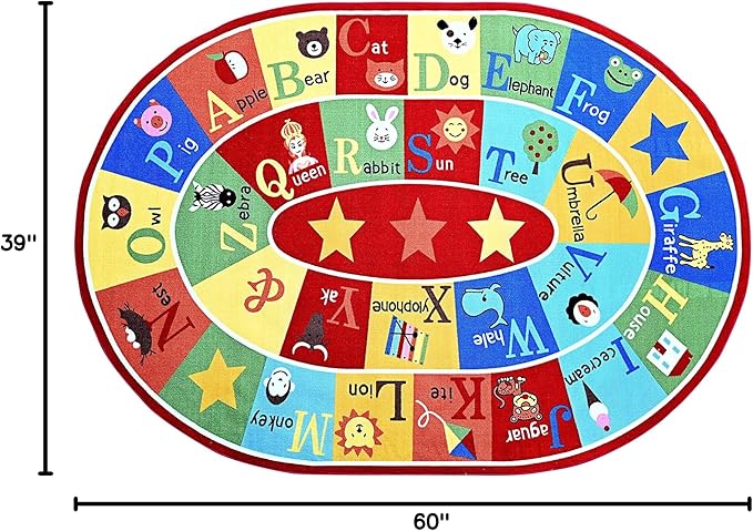 Furnish my Place 745 ABC with Animal ABC Area Rug for Kids | Educational Alphabet | Animals Children Rug | Contemporary Design | Multicolor (3'3"x5' Oval)