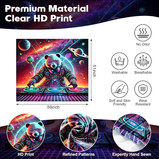 NYZE Blacklight Tapestry Panda Music Wall Tapestry Art Party Banner Colourful Poster Design Tapestries for Hip Hop College Dorm Room Bedroom Wall Decor 59in×51in