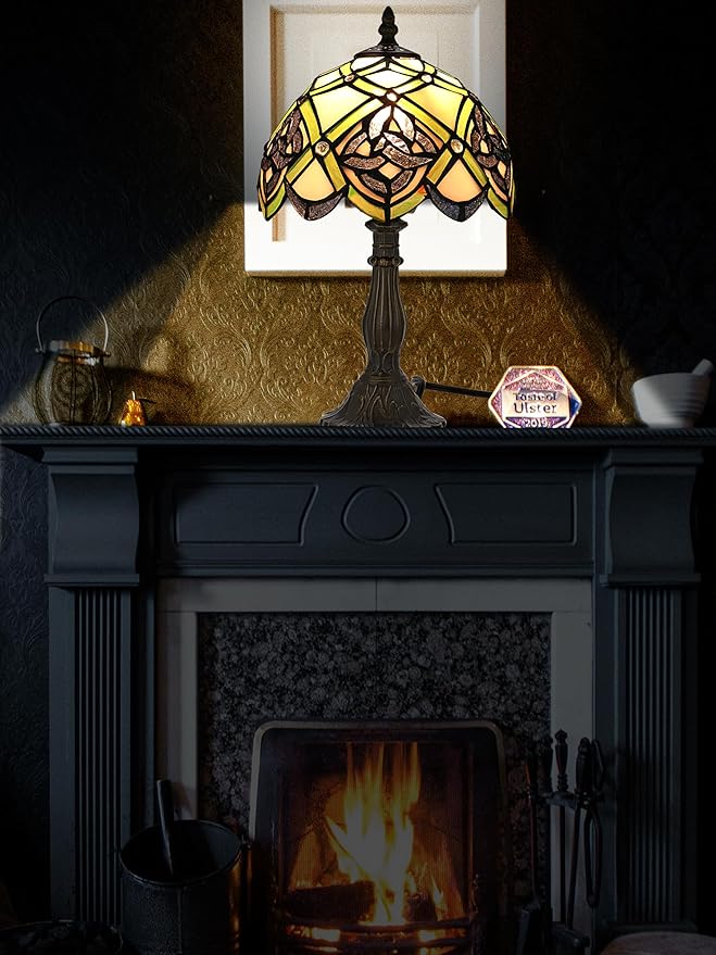 KY&BOSAM Tiffany Table Lamps Irish Celtic Stained Glass Light Lamp 17500 Lumen Style Shade E26 Bulb Holder Metal Base 8*8*14 Inch Memory Gifts Bedroom Living Room Kitchen Office St Patrick's Day Decor