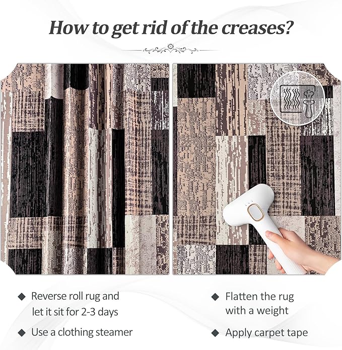 FlyDOIT Modern Geometric Patchwork Area Rug, 4x6 Chocolate Large Rugs for Living Room, Rockwood Collection Indoor Rugs for Bedroom, Throw Carpet Floor Decor for Entryway Dining Room Office Nursery