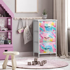 Sorbus Nightstand with 3 Drawers - Bedside Furniture & Accent End Table Chest for Home, Bedroom Accessories, Office, College Dorm, Steel Frame, Wood Top, Pastel Fabric Bins