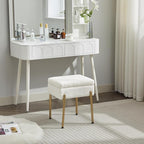 Vanity Stool Chair, Small Ottoman Stool with Storage, Makeup Vanity Chair with Anti-Slip Feet, Footstool Ottoman with Metal Legs, Storage Chairs for Makeup Room, Bedroom, Living Room (White+Gold)