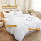 XeGe Plush Shaggy Duvet Cover Set, Luxury Ultra Soft Crystal Velvet Fluffy Bedding Sets 3 Pieces(1 Furry Faux Fur Comforter Cover + 2 Fuzzy Faux Fur Pillowcases), Zipper Closure(Queen, White)