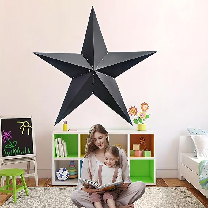 JoyEvy 48" Large Barn Star-Black Barn Star Outdoor Decoration-Metal Stars for Outside Texas Stars Art Rustic Vintage Western Country Home Farmhouse Primitive House Decor- Primitive Wall Décor