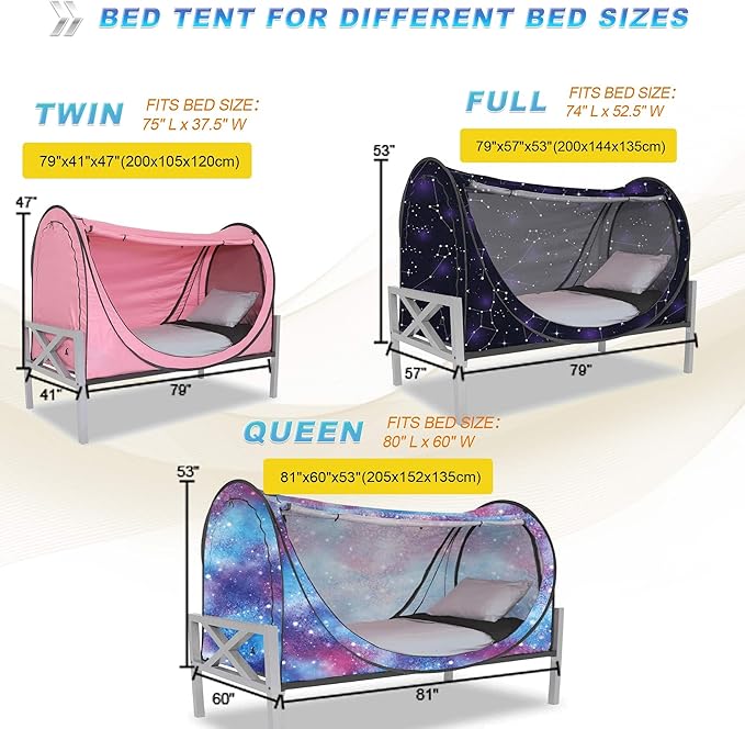 Privacy Pop up Eclipse Bed Tent Bed Drapes (Blue, Twin)