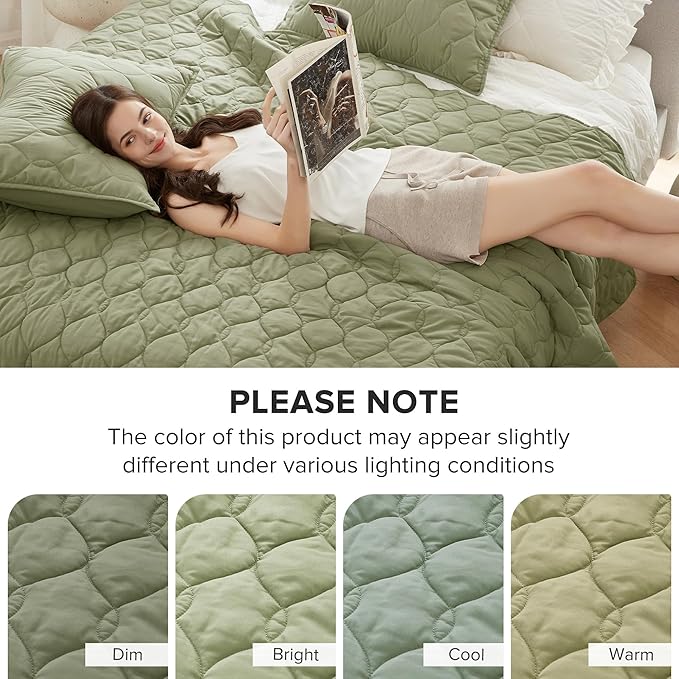 Comfort Spaces King Quilt Set Modern Reversible Ogee Coverlet King Bedding Set Cozy Quilted Winter Layer, All Season Lightweight Soft King Size Quilt, Kienna, Cal King Olive Green 3 Piece