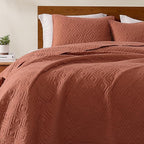 WRENSONGE King Size Quilt-3 Pieces Geometric Autumn Leaf Bedspreads King Quilt Bedding Set for All Seasons, Soft Summer Coverlet with 2 Pillow Shams Suitable for Bed, Quilted Blanket