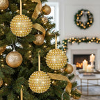 Iridescent Crystal Rhinestone Ball Ornaments, 4 Pack Handcrafted Sparkling Christmas Tree Decorations, Hanging Ornaments for Holiday & Home Décor in Luxury Gift Box