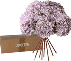 Artificial Flower Fake Silk Hydrangea Heads Bouquet With Stems Bulk for Fall Decoration Table Center Christmas Indoor Outdoor Faux Floral Realistic With Leaves Plants Crafts 8PCS(Pale Purple)