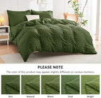 HYMOKEGE Olive Green Queen Comforter Set Seersucker 7 Pieces, All Season Luxury Bed in a Bag Queen for Bedroom, Bedding Set with Comforter, Sheets, Pillowcases & Shams