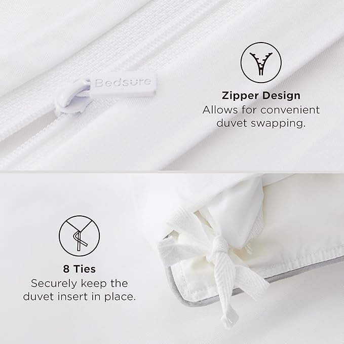Bedsure 100% Rayon Derived from Bamboo Duvet Cover King Size - Lightweight Silky Cooling Comforter Cover Set for Hot Sleepers, Breathable & Moisture-Wicking Bedding Set, White