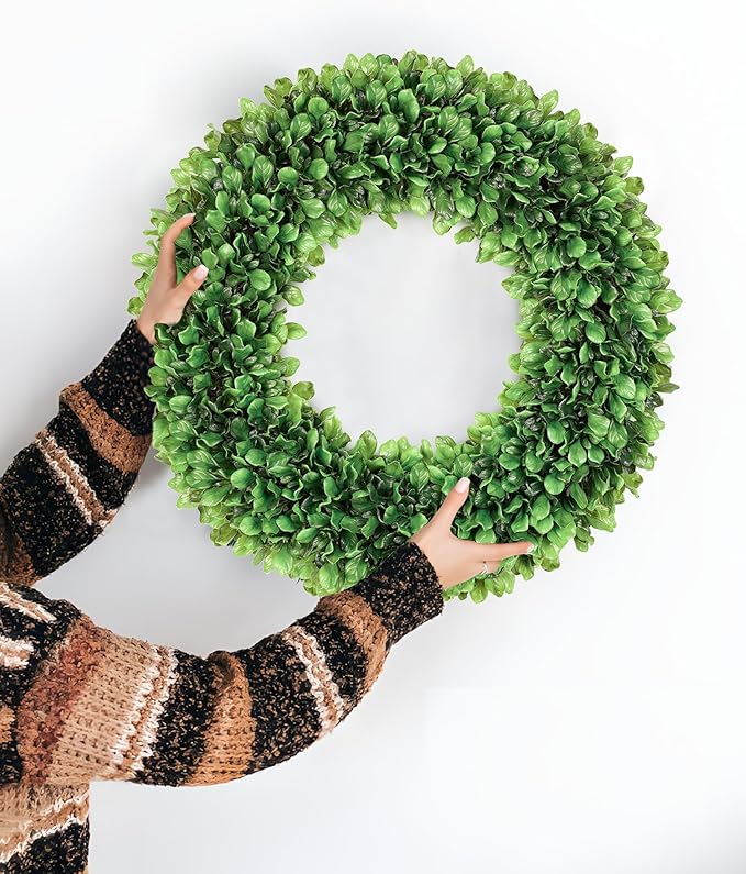 20 inch Artificial Boxwood Wreath for Front Door, Greenery Spring Summer Wreath for All Seasons with Sash，St Patrick's Day Decoration, Farmhouse, Garden, Wedding, Indoor & Outdoor